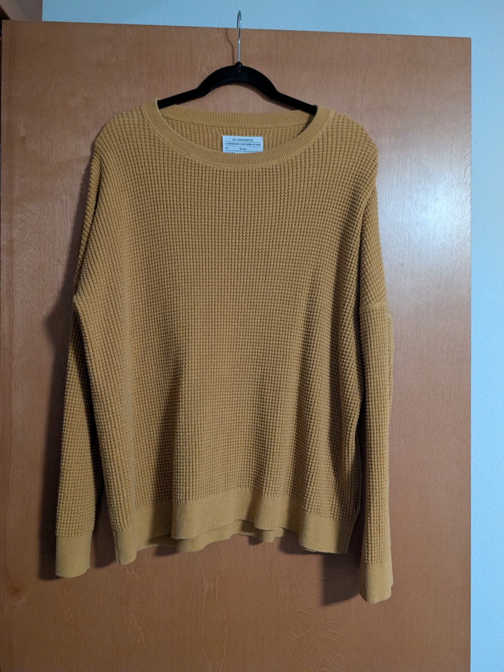 REI Cooperative Mustard Waffle-Knit Crewneck Sweater XL